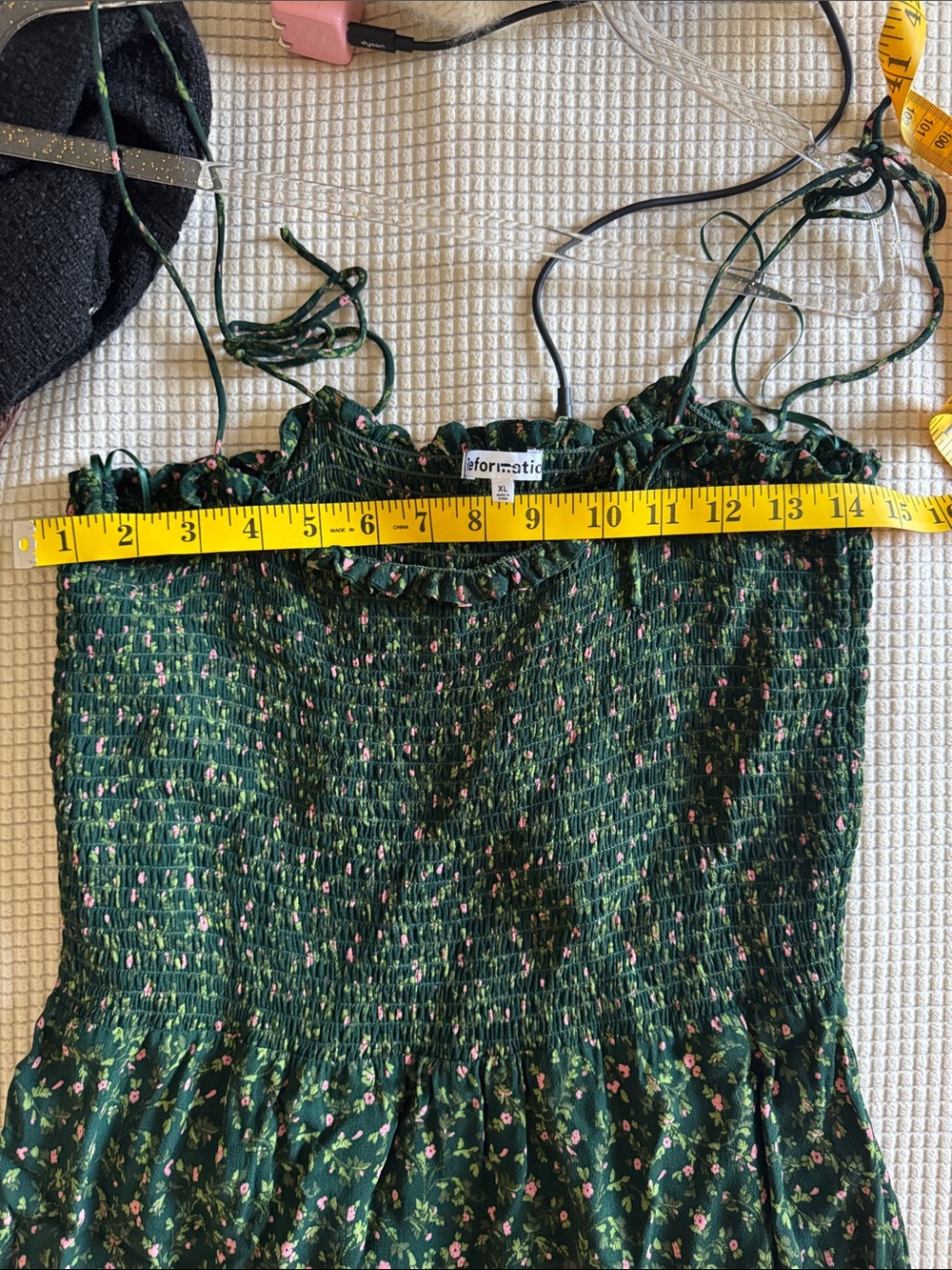 Reformation Green Floral Smocked Sundress midi - Picture 5 of 5